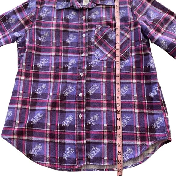 Via Penny Lane Reworked | Travis Scott Graphic Purple Plaid Button Up Flannel M - Picture 5 of 9
